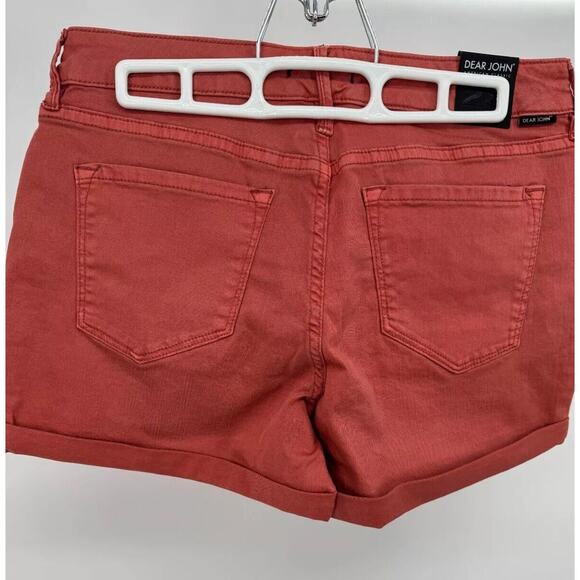 Dear John Womens Denim Classic Fit Mid Rise Chino Shorts Rolled Hem Size 28 Red - Picture 3 of 4